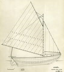 A drawing of a clinker sailing boat.