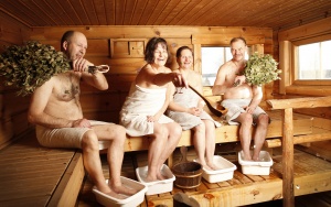 Happy sauna bathers.