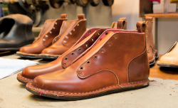 Brown leather shoes.