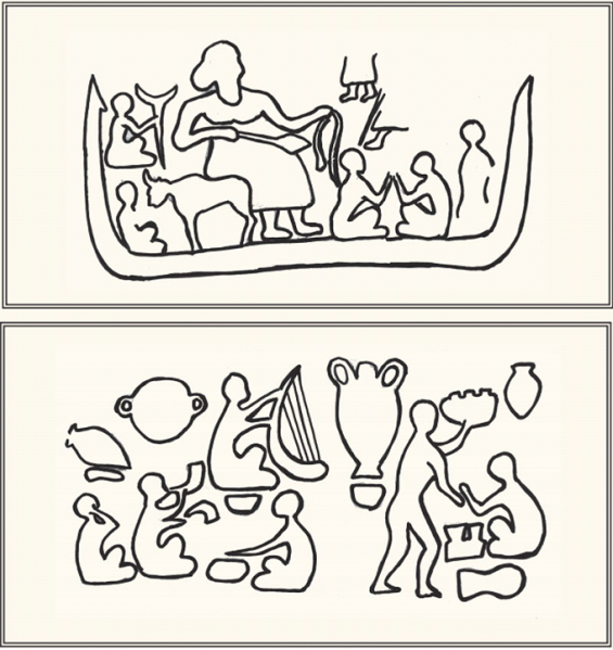 Tiedosto:Musicians portrayed on pottery found at Chogha Mish archeological site.png