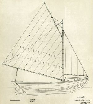 Tecknad bild av en klinkbyggda båt.