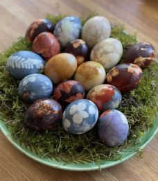 Easter morning with coloured eggs in the Latvian home 2022