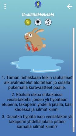 Kuvakaapaus Perinneleikit-sovelluksen vesilätäkköleikistä.