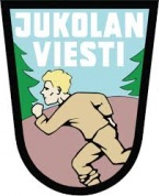 A logo of a cartoon character orienteering.